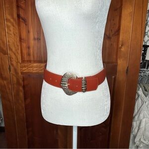 Vintage '85 Gorbani Leather Belt w Silver Snake Buckle Southwestern Country Boho